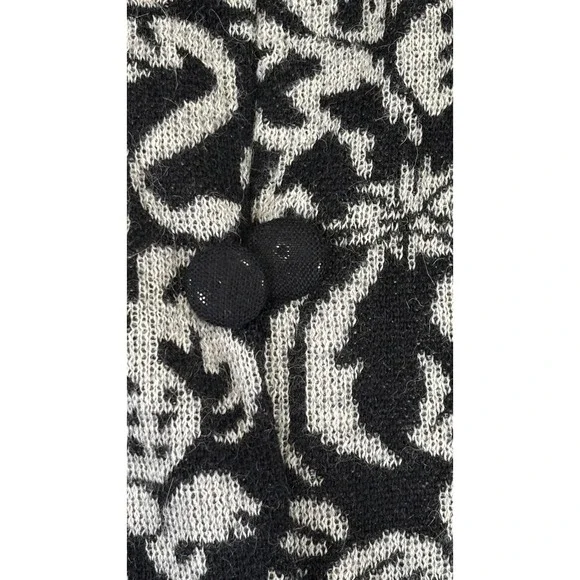Baby Alpaca Sweater Cardigan Womens Medium Black Floral Animal Knit Button Peru